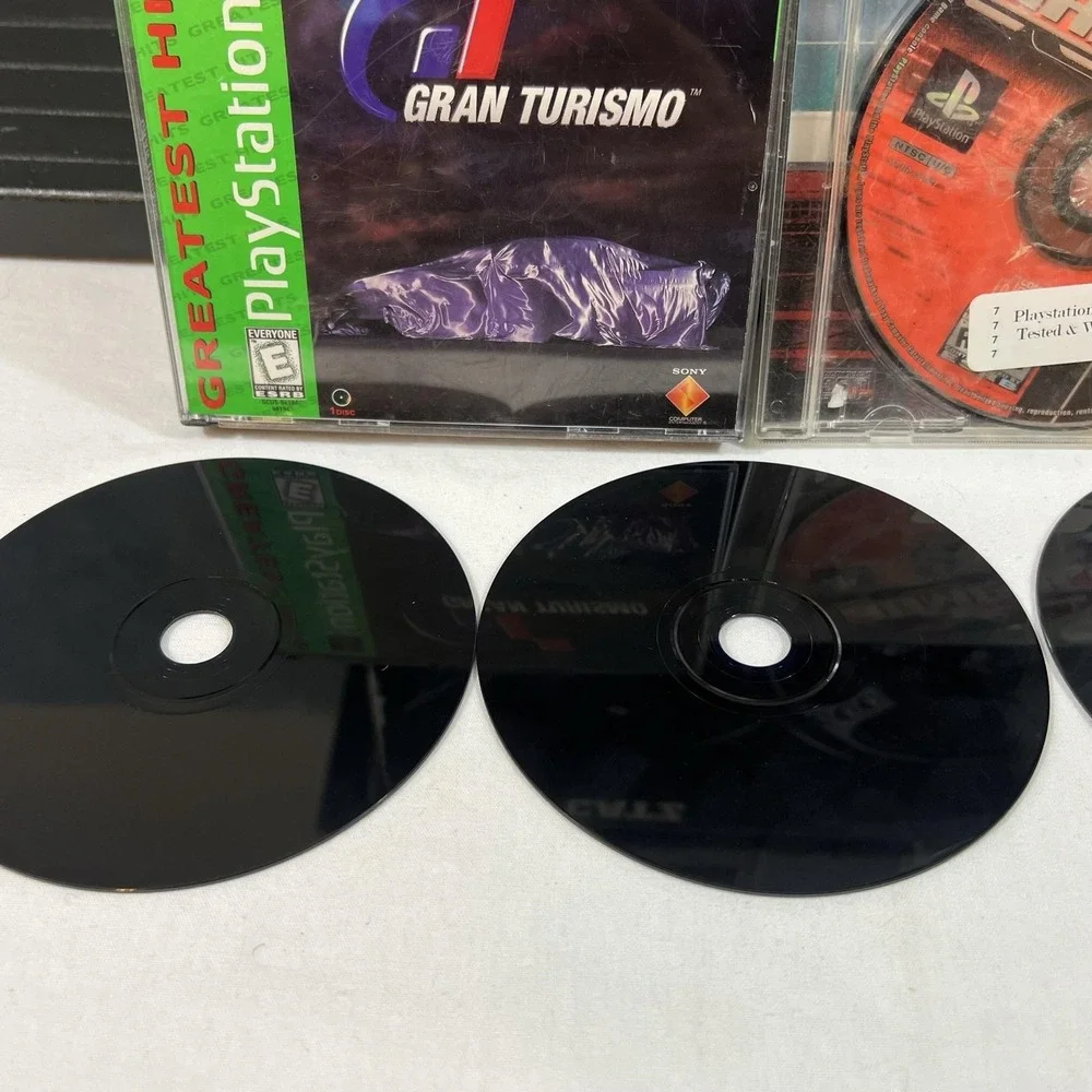 Sony PlayStation 1 SCPH-5501 Console Mad Catz Wheel Pedals PS1 7 Disc Lot